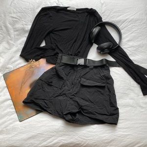 Black shorts with buckle belt